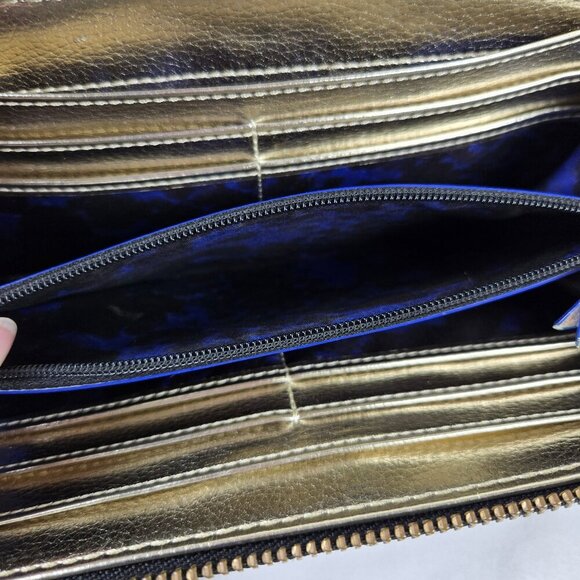 Stella & Dot Mercer Black Leather Tassel Zip Around Wallet Cobalt Blue Accent - Picture 13 of 16